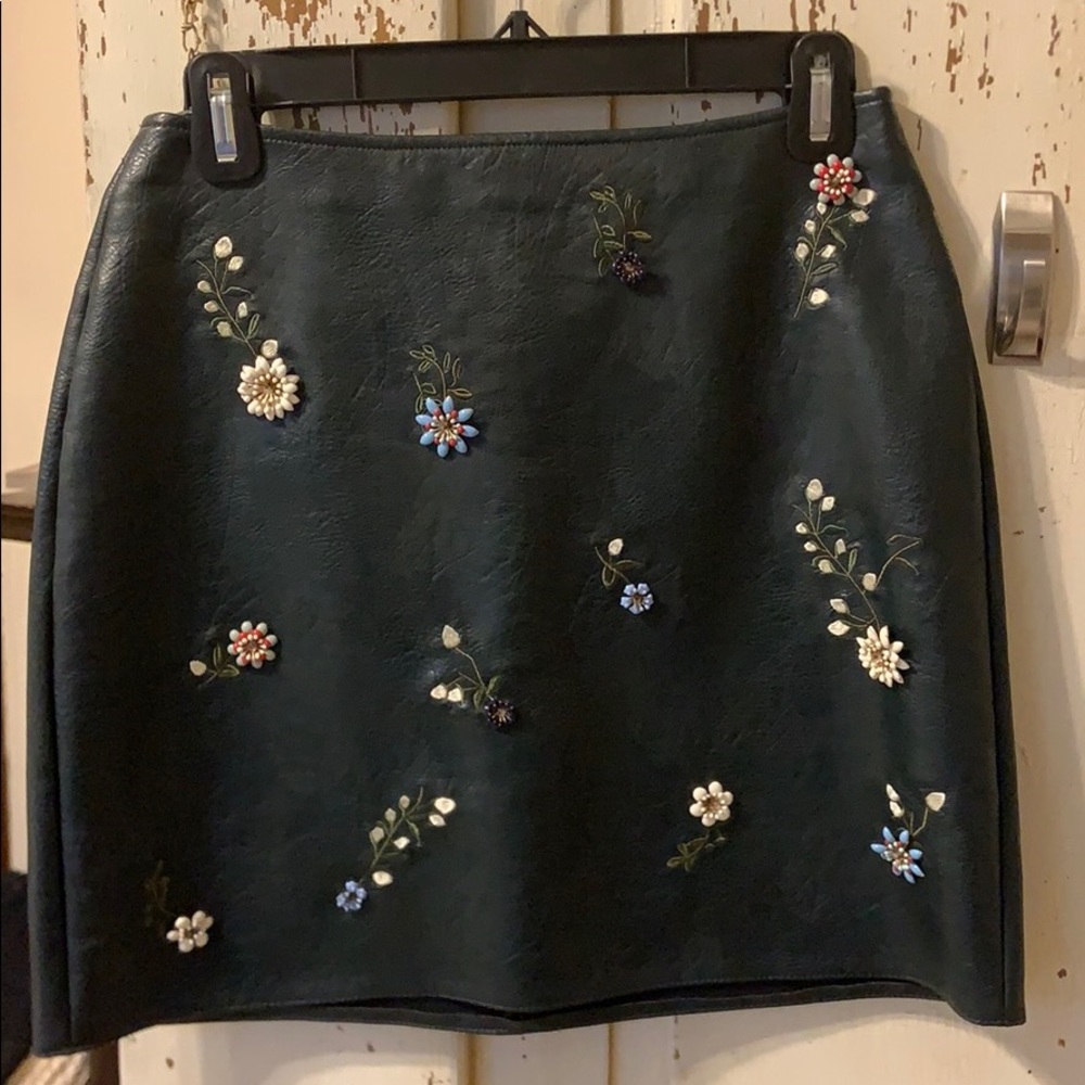 Zara leather skirt with bead floral detail